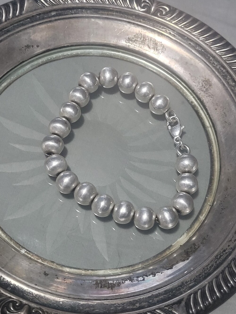 Sterling Silver Beaded Bracelet - Silver